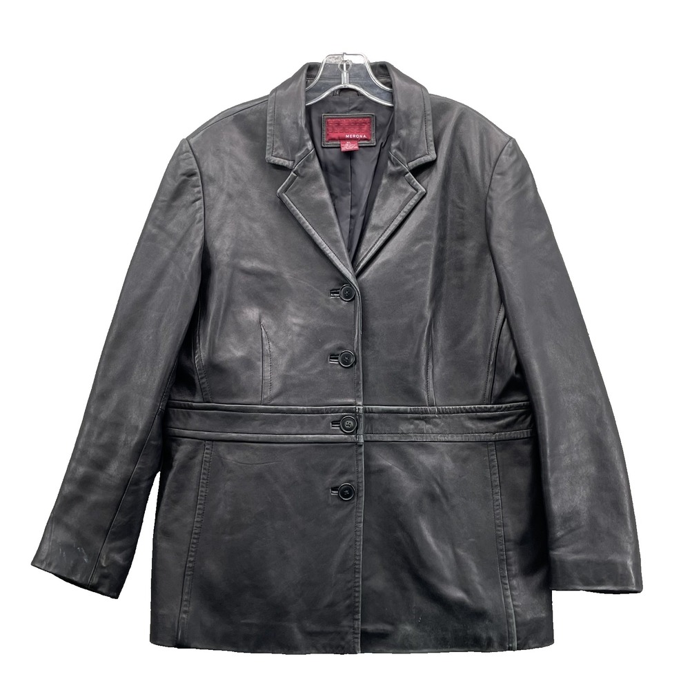 Merona 100% Leather Jacket Womens XL Long Coat Corpcore 90's Minimalist Academia